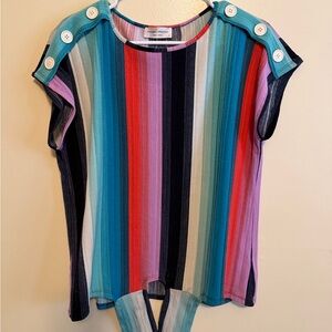 Striped Multicolor Button-Shoulder Top